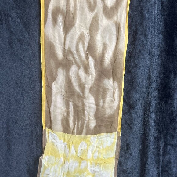 Elaine Gold Collection Sheer Silk Scarf Brown Yellow Ombre 53"x10" - Picture 1 of 3
